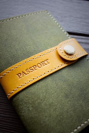 Обложка для паспорта олива + манго